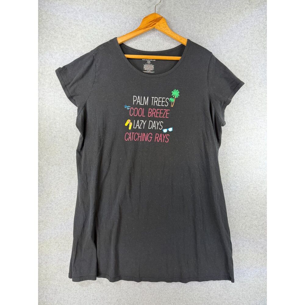 Secret Treasures Women's 2X/3X Black Palm Trees Graphic Sleep Shirt 3677